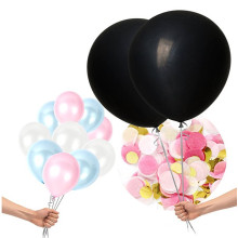 PARTY 36'' Giant Black Round Gender Reveal Balloon Pop with Pink and Blue Confetti for a Baby Shower